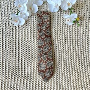Talbots 100% Silk Men’s Necktie Paisley Floral Brown EUC 56” Made In England